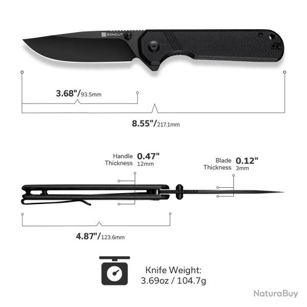 Couteau Sencut Aetheris Black EDC Lame Clip Point 9Cr18MoV Blk Manche Micarta Linerlock S240953