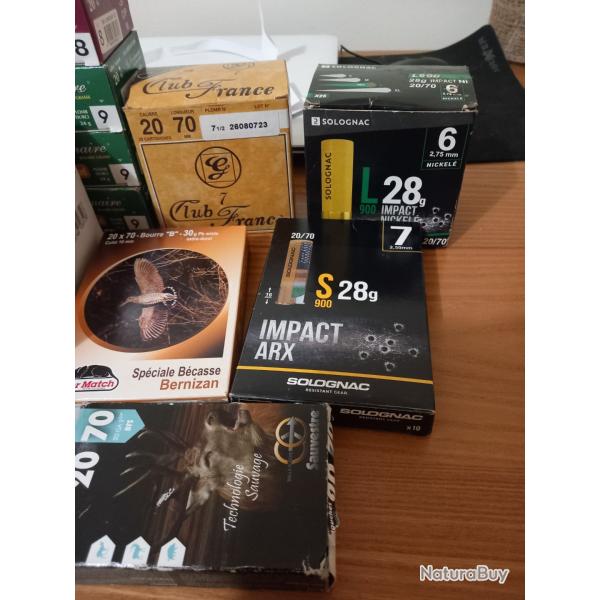 151 cartouches et 6 balles  cal 20 en lot.
