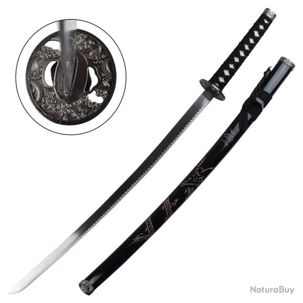 KATANA DECO LAME ACIER MOTIFS JAPONAIS NOIR
