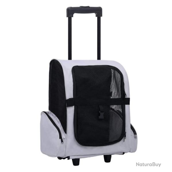 Chariot pliable gris pour petits animaux - Transport pratique en tissu avec cadre m�tallique