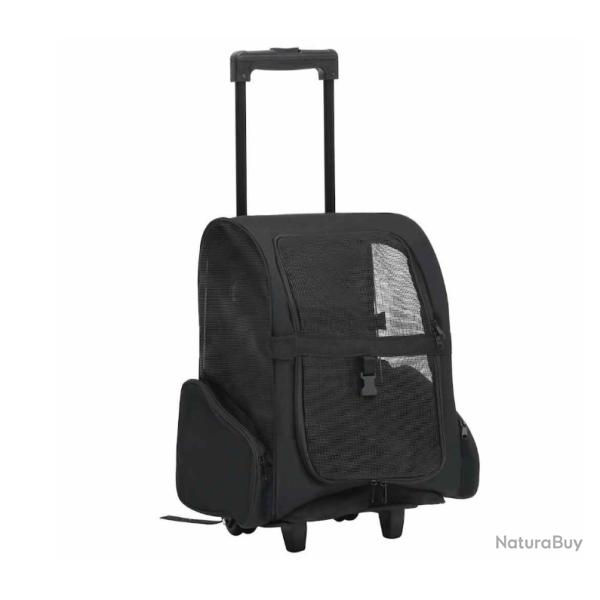 Chariot pliable noir pour petits animaux - Tissu imperm�able, cadre m�tal, voyage & vacances