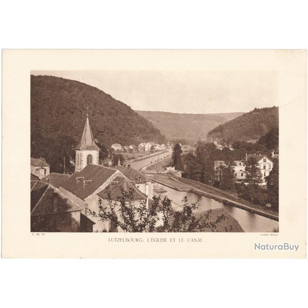 TIRAGE DE CLICH TYPE GRAVURE - COMPAGNIE ARIENNE FRANAISE - LUTZELBOURG : L'GLISE ET LE CANAL