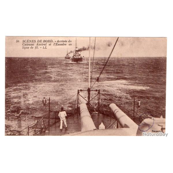 CPA -Marine Militaire -SC�NES DE BORD -Arriv�e du Cuirasse Amiral et l'Escadre en ligne de fil N�339
