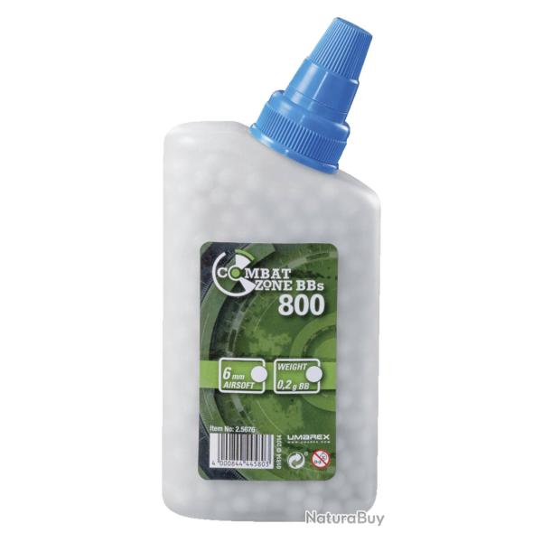 BOUTEILLE DE 800 BILLES PLASTIQUES COMBAT ZONE BLANCHE CAL. 6 MM 0,20G BLANC