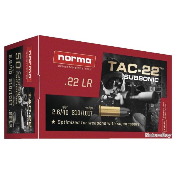 BTE 50 CART. NORMA TAC-22 SUBSONIC CAL. .22 LR LRN 40GR