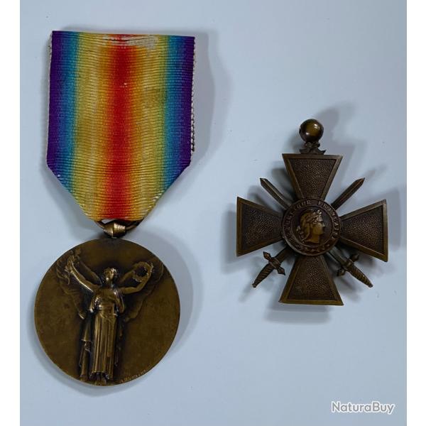Lot de m�dailles : Croix de Guerre et m�daille interalli�e