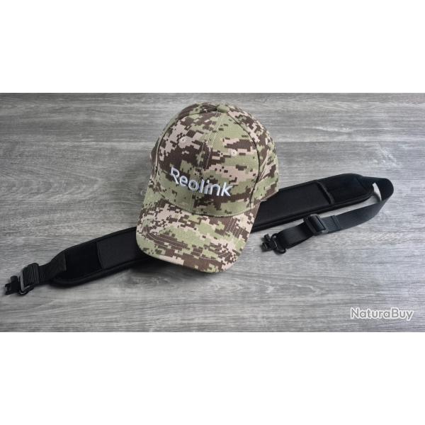 casquette camo + bretelle neoprene noir