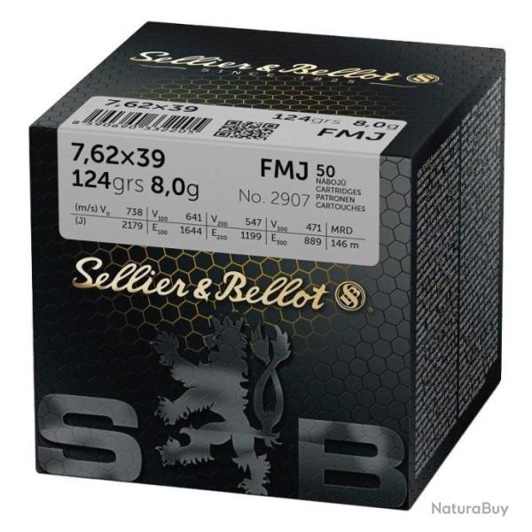 Munition Sellier & Bellot FMJ 8g 124gr - Cal. 7.62x39 x2 boites - PROMOTION