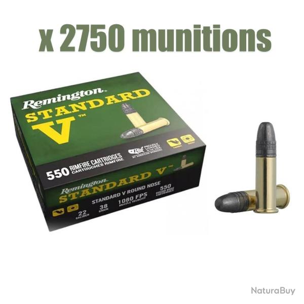 Munitions REMINGTON calibre 22lr Standard V 38gr - 2.5g x2750 