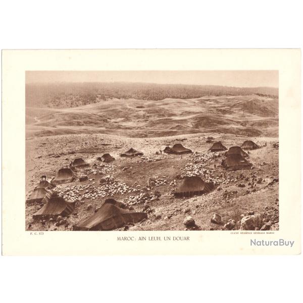 TIRAGE DE CLICH� TYPE GRAVURE - COMPAGNIE A�RIENNE FRAN�AISE - MAROC : AIN LEUH, UN DOUAR