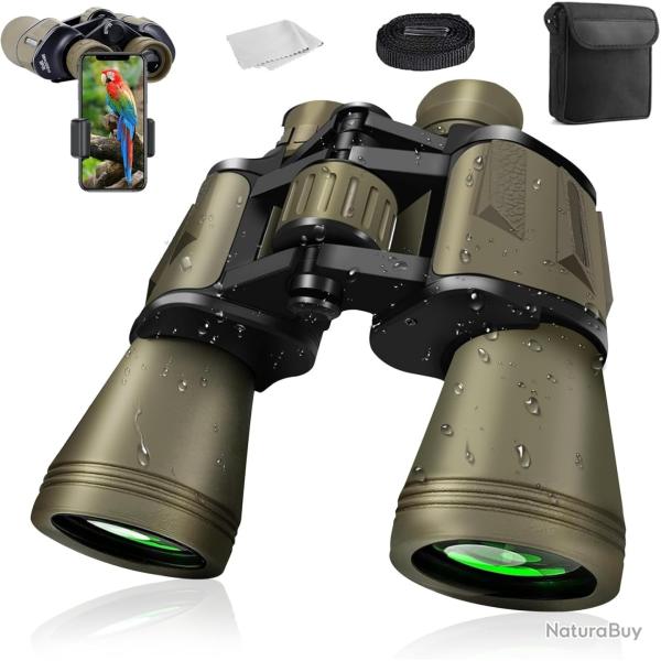 Jumelles 20x50 HD �tanches pour Adultes Prisme BAK4 Objectif FMC Vision Nocturne Sport / Nature Kaki