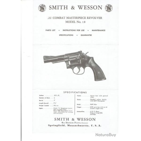 notice origine SMITH WESSON modle 18 (envoi par mail) - VENDU PAR JEPERCUTE (m2459)