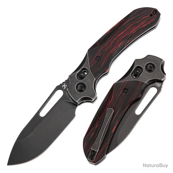 Couteau Kansept Quasar Lame Drop Point 154CM Manche G-Mascus Rouge/Noir Cross Bar Lock Clip KT1099V4