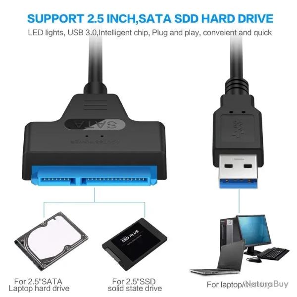 USB 3.0 vers SATA cble pour 2.5 pouces disque dur externe SSD HDD