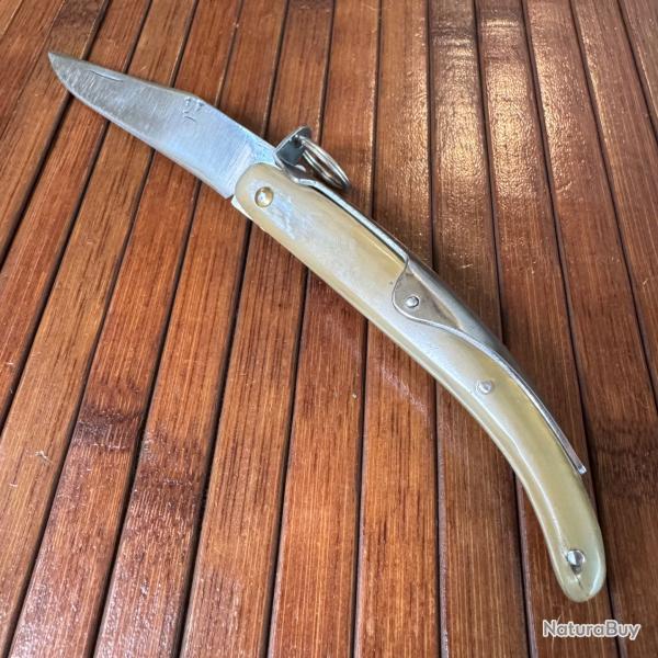 TR�S TR�S BEAU COUTEAU DE COLLECTION  A PALME MANCHE EN CORNE BLONDE ARTISANALE FRANCE