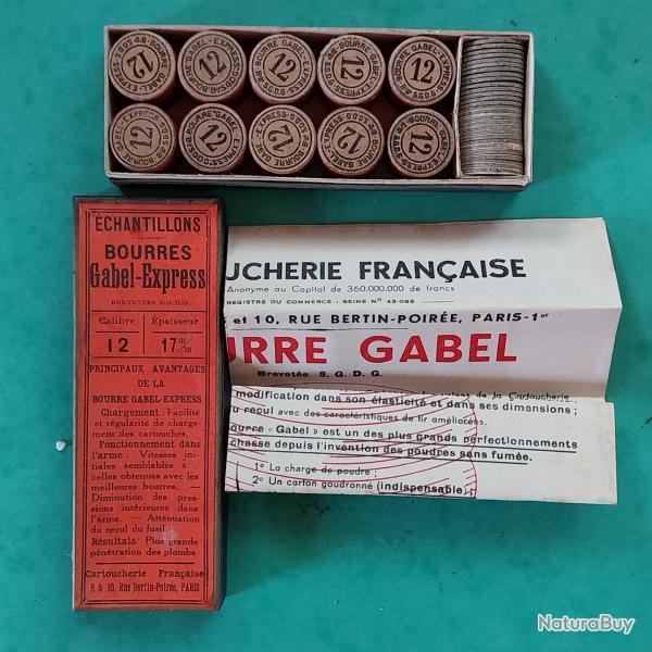 Lot d'�chantillons de bourres GABEL et de bourres pneumatiques ELEY avec la notice.