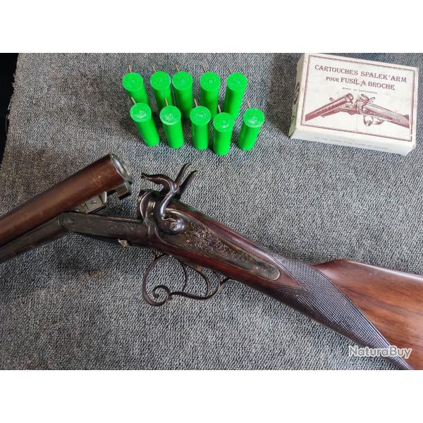 Exceptionnel fusil  broche 16 entirement jasp tat neuf canon miroir + 1 bote de 10 cartouches