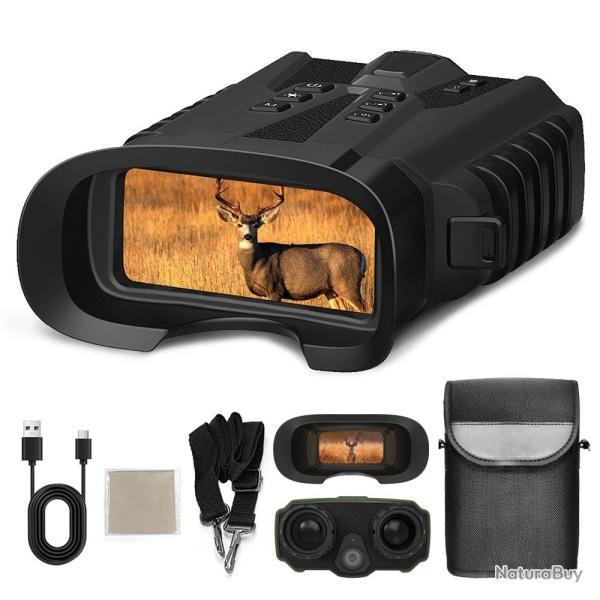 Jumelles Vision Nocturne 500m Jour/Nuit 4x Optique + 8x Numrique 2.5K UHD cran 3" 5200mA Noir