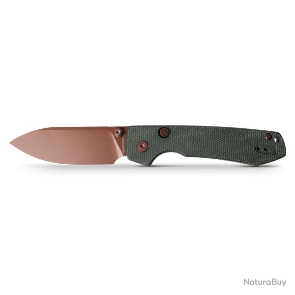 Couteau Vosteed Raccoon Top Liner Lock Green Lame Acier 14C28N Copper Dune Manche Micarta VOSA2907