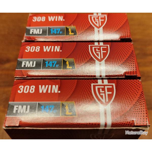 Cartouches cal.308win Fiocchi 147gr FMJ - Lot de 3 botes de 20 -