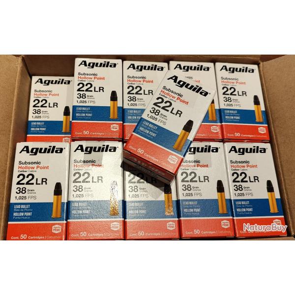 Cartouches 22lr subsonic Aguila 38gr HP - Lot de 1000 -