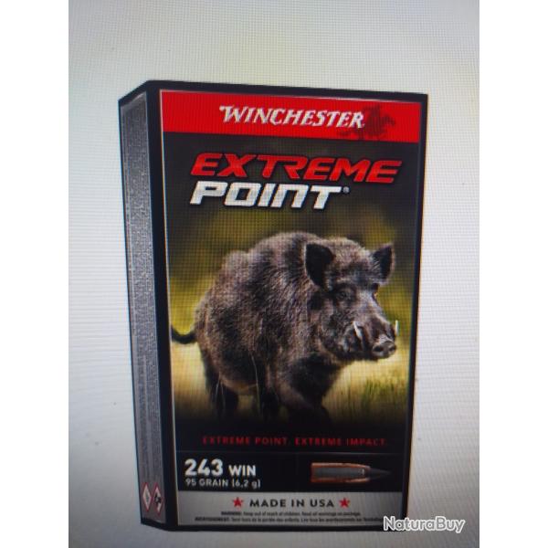 Winchester extrme point calibre 243 95 gr 6.16 g lot de 3 botes soit 60 munitions