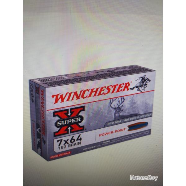 Winchester PowerPoint calibre 7x64 162gr Lot de 3 bo�tes de munitions soit 60 cartouches