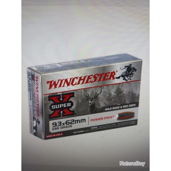 Winchester PowerPoint calibre 9.3x62 286gr Lot de 3 botes de balles soit 60 munitions