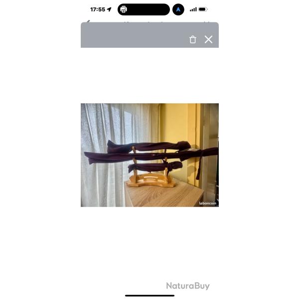 3 katana, wakisahi et tanto neuf tranchants plus sac transport et support bois