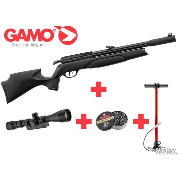 Pack Carabine PCP GAMO Arrow 5.5mm 19.9J + lunette 3-9x40wr + plombs + pompe Gamo