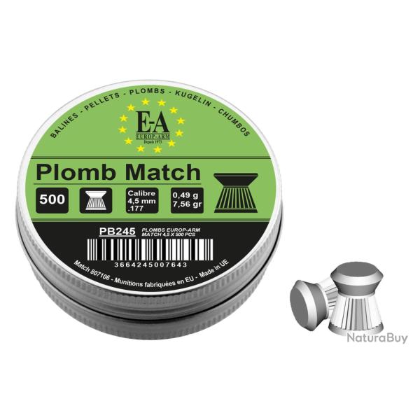 Plombs Match Europ-Arm � t�te plate cal. 4,5 mm bte de 500