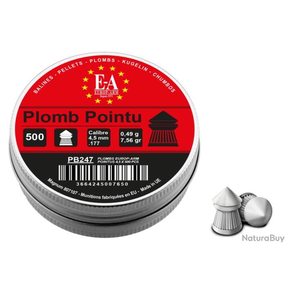 Plombs Europ-Arm � t�te pointue cal. 4,5 mm bte de 500