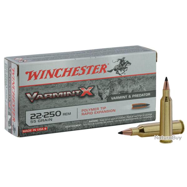 Winchester Cal. 22-250 REM 55gr Jacketed soft point bte de 20