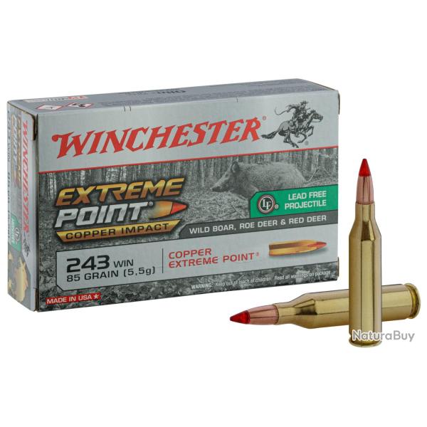 Winchester Calibre 243WIN 85gr Extreme Point Lead Free (Copper Impact) bte de 20