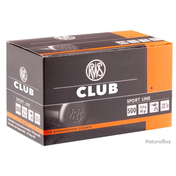Cartouches 22lr RWS Club 40gr Plomb t�te ronde bte de 500