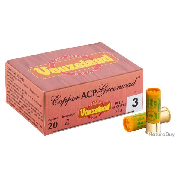 Cartouches Vouzelaud Copper ACP Greenwad Tube plastique Cal. 20 67 bte de 10