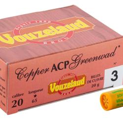 Cartouches Vouzelaud Copper ACP Greenwad Tube plastique - Cal. 20/67 N&deg;4 bte de 10