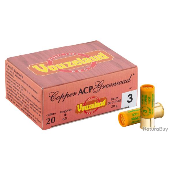Cartouches Vouzelaud Copper ACP Greenwad Tube plastique - Cal. 20/67 N4 bte de 10
