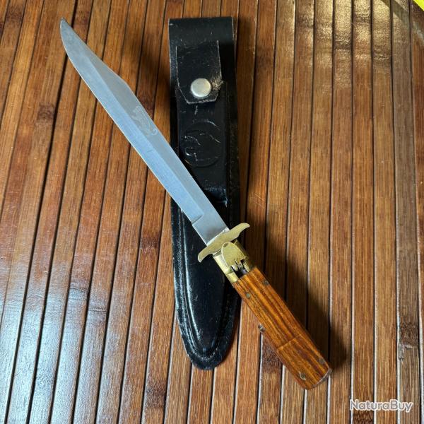 COUTEAU POIGNARD A LAME D'ESTAING L�OPARD EXCELLENT �TAT DANS SON �TUIS DE CEINTURE