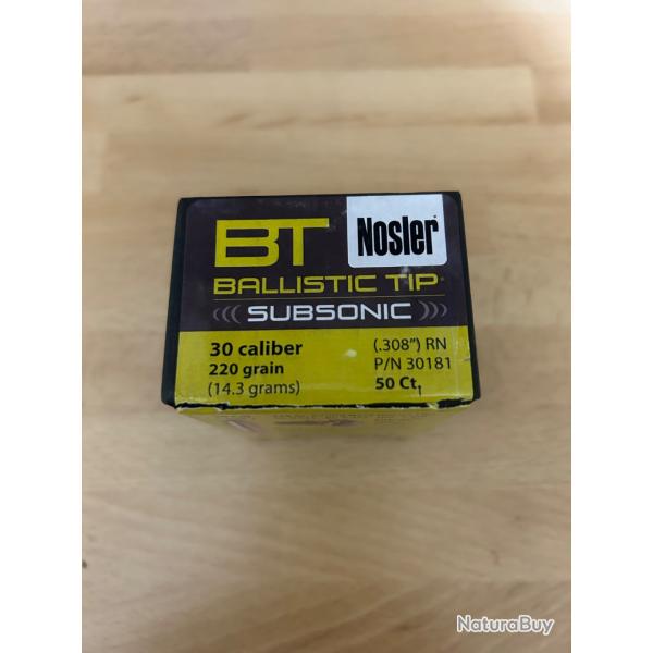 Nosler Balistic tip 220 grs -  Calibre 308 - Pour Subso