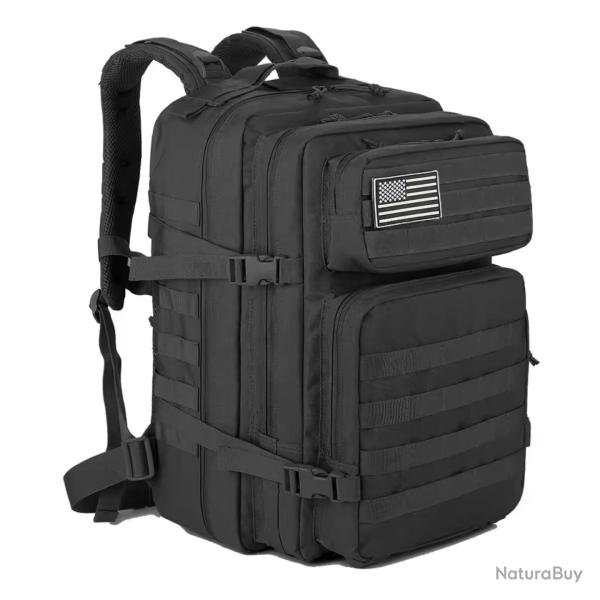 Sac � Dos Tactique 45L Grande Capacit� - Sac Randonn�e 3J, Camping, Trekking, Militaire, Chasse NOIR