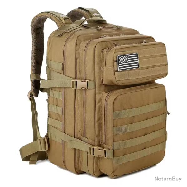 Sac � Dos Tactique 45L Grande Capacit� - Sac Randonn�e 3J, Camping, Trekking, Militaire, Chasse KAKI