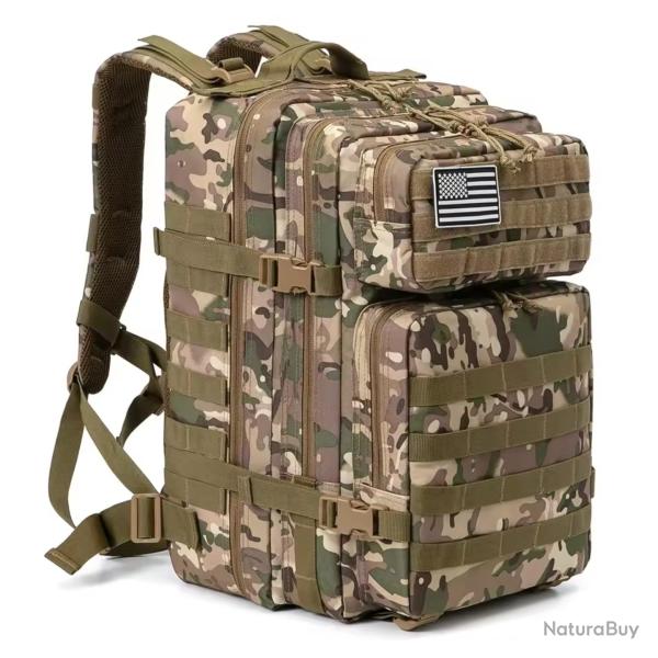 Sac � Dos Tactique 45L Grande Capacit� - Sac Randonn�e 3J, Camping, Trekking, Militaire, Chasse CAMO