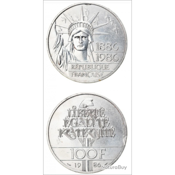 Monnaie LA STATUE DE LA LIBERTE 100 FRANCS  Argent 900 1886/1986