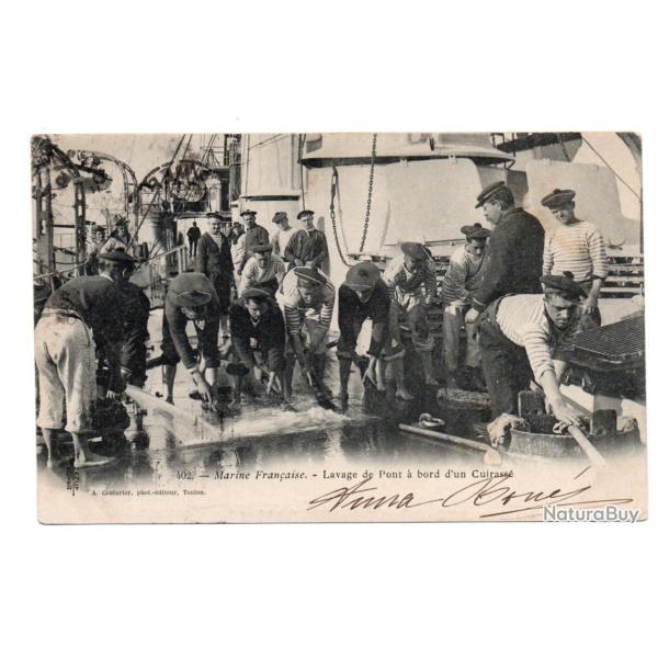 CPA - Marine Fran�aise - Lavage de Pont � bord d'un Cuirass� - N�3440