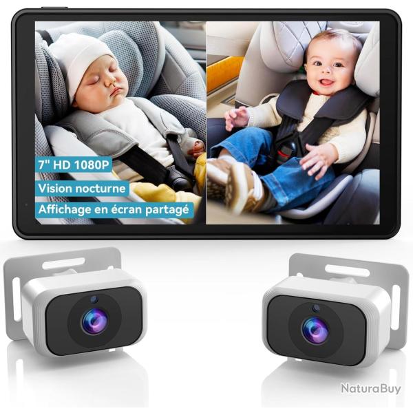 Cam�ra Voiture B�b� pour 2 Enfants : �cran IPS 7 Pouces avec Deux Cam�ras pour Si�ge Auto, �cran Par