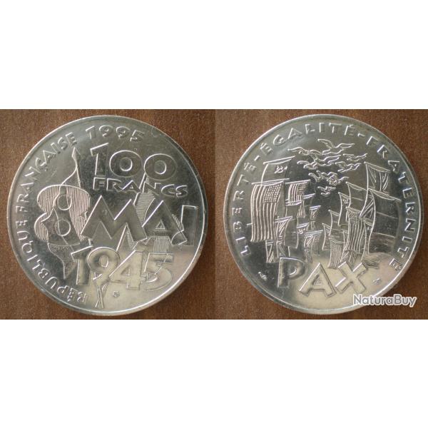 France 100 Francs 1995 NEUVE Commemo 8 Mai 1945 Piece Argent