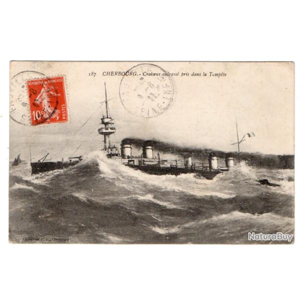 CPA - Marine Militaire - " Cherbourg "- Croiseur cuirasse pris dans la Temp�te N�3456
