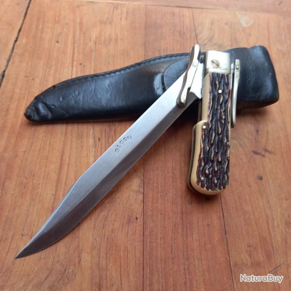 Magnifique et Solide Couteau de Chasse  la d estaing BEGON Inox avec tui en cuir
