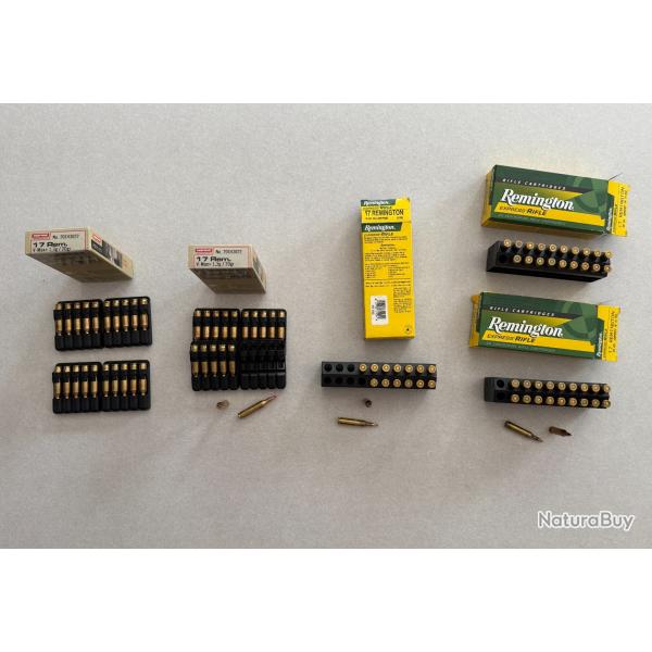 LOT DE 91 MUNITIONS NEUVES, CALIBRE 17 REMINGTON DE MARQUE NORMA ET REMINGTON